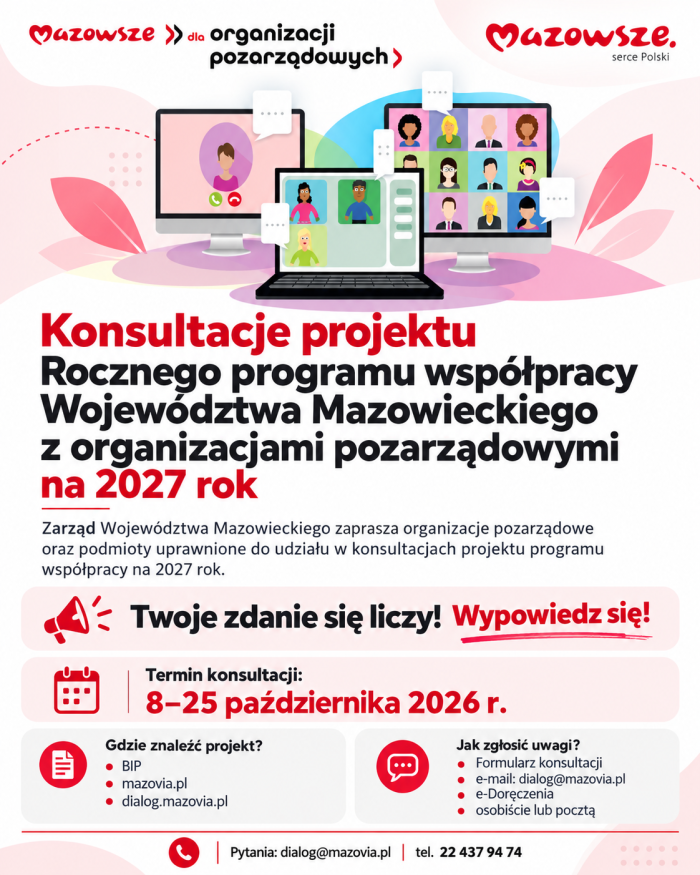 Konsultacje programu współpracy Województwa Mazowieckiego na 2027 rok