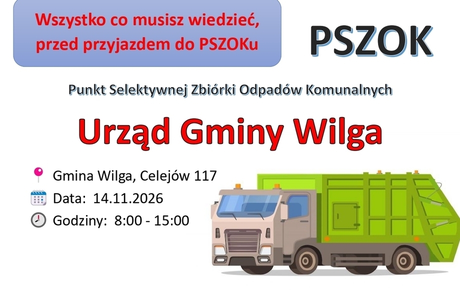 Mobilny PSZOK w gminie Wilga 14 listopada 2026 r.